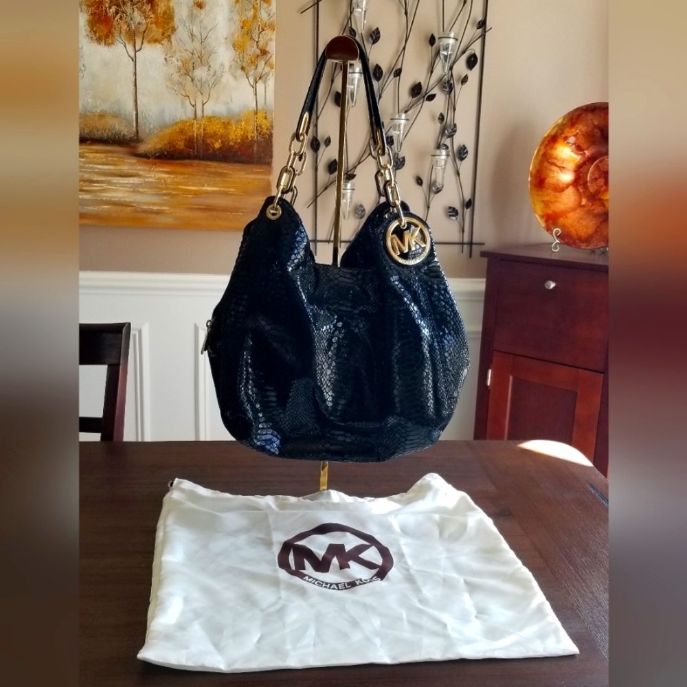 Michael Kors Black Faux Python Hobo Bag